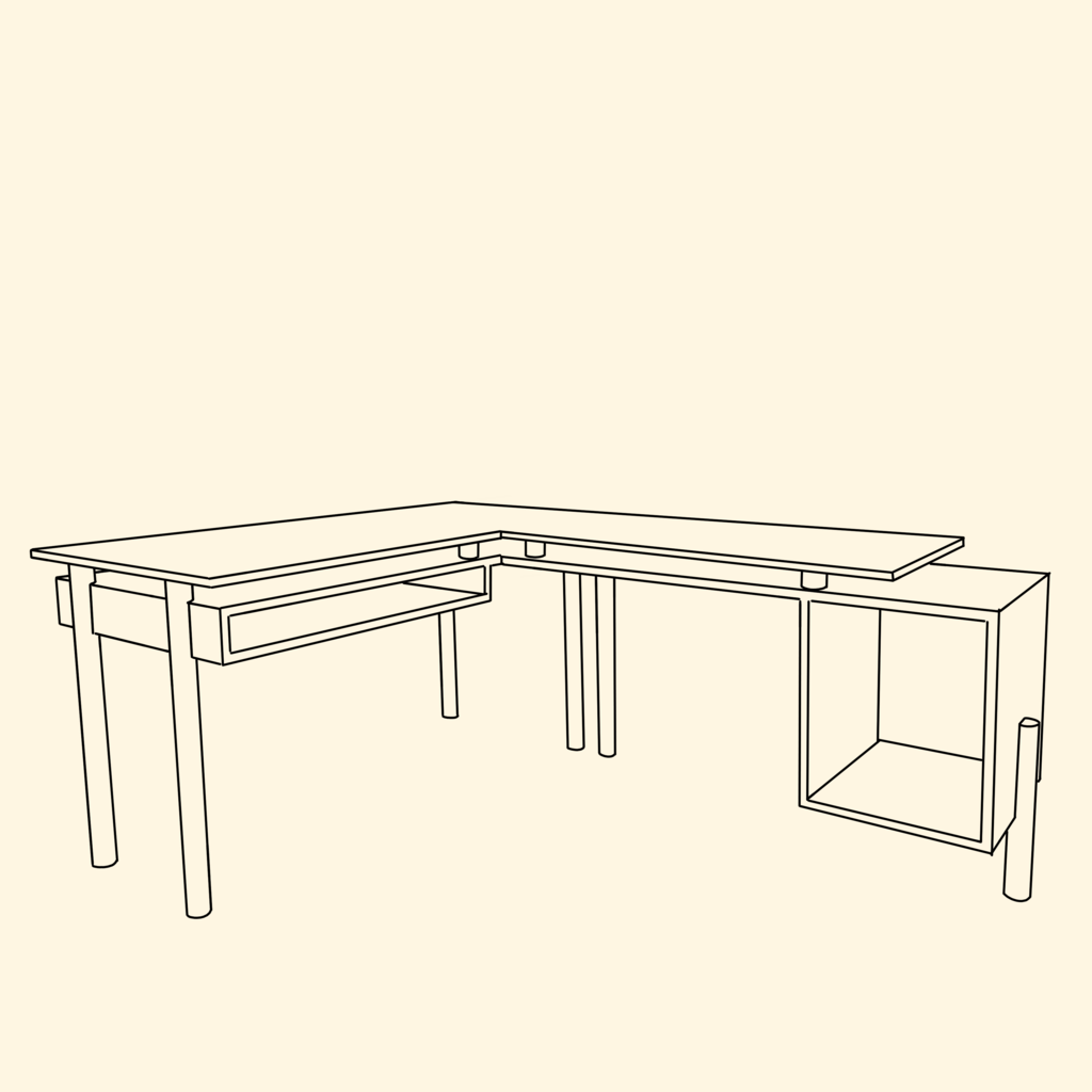 Line art of a desk.